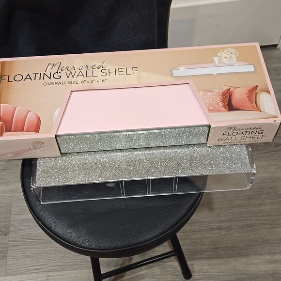 Premier Home Pink Top Mirrored Floating Wall Shelf - Picture 5 of 6